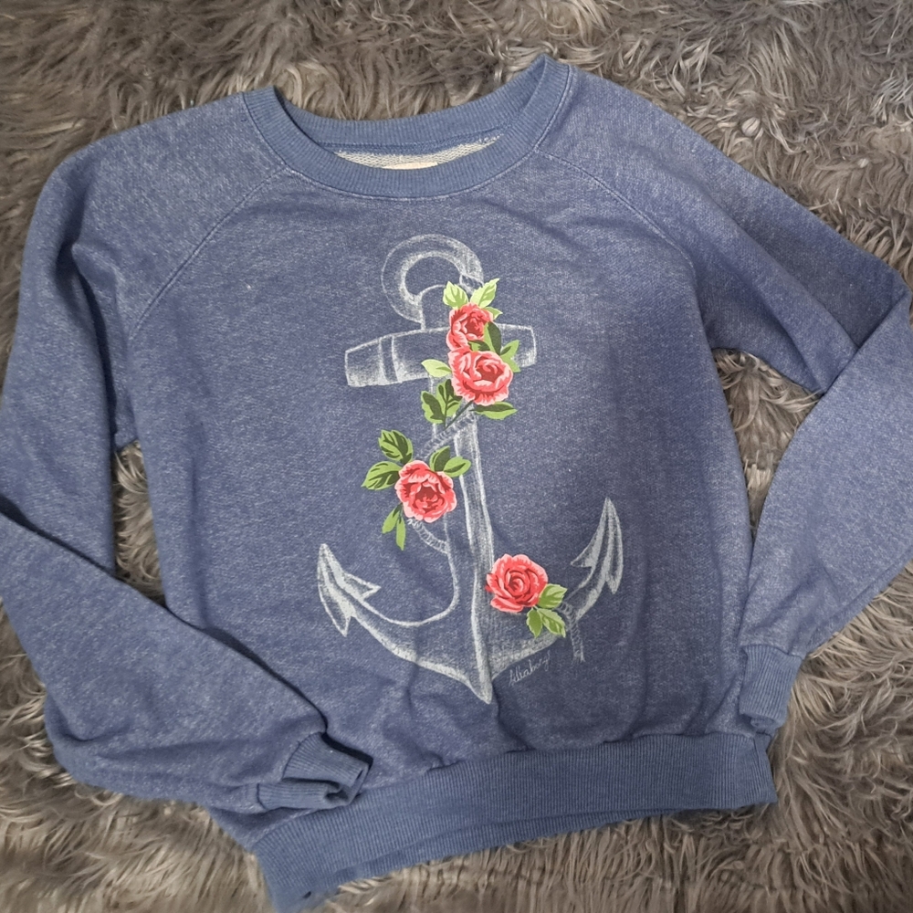 Lightweight Terry billabong sweatshirt anchor medium floral boho beach vacay med
